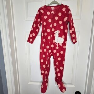 Carter's Girls Pink Polka Dot Fleece Footie Pajamas Llama Graphic Size 2T